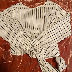 front tie striped blouse
